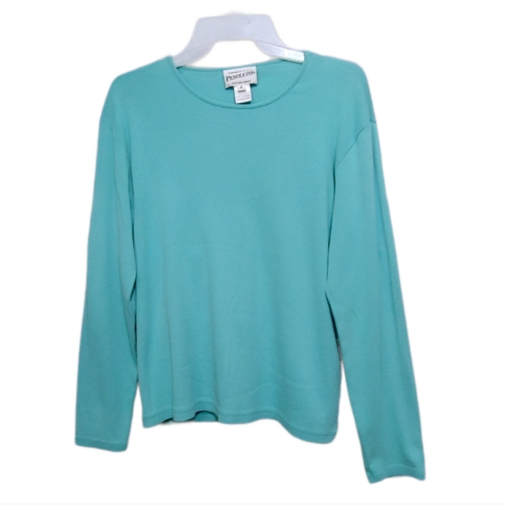 Pendleton Blue Crew Neck Long Sleeve Basic Shirt … - image 1